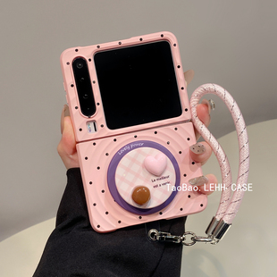 ins黑波点磁吸壳适用华为puraX折叠屏手机壳肤感波漾小米mixflip2手提挂绳pocket2少女粉支架三星zflip6/7FE