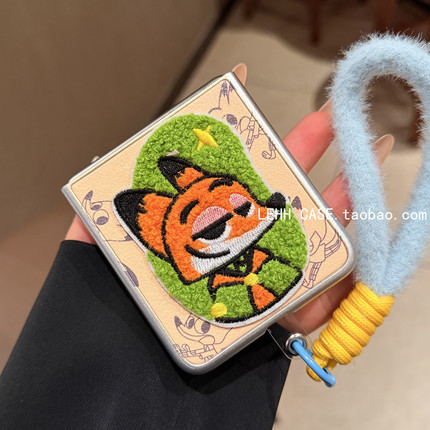刺绣朱迪尼克适用华为pocket2手机壳新款Purax典藏版折叠屏三星zflip6/7卡通外壳小米mixflip2毛绒手提可爱女