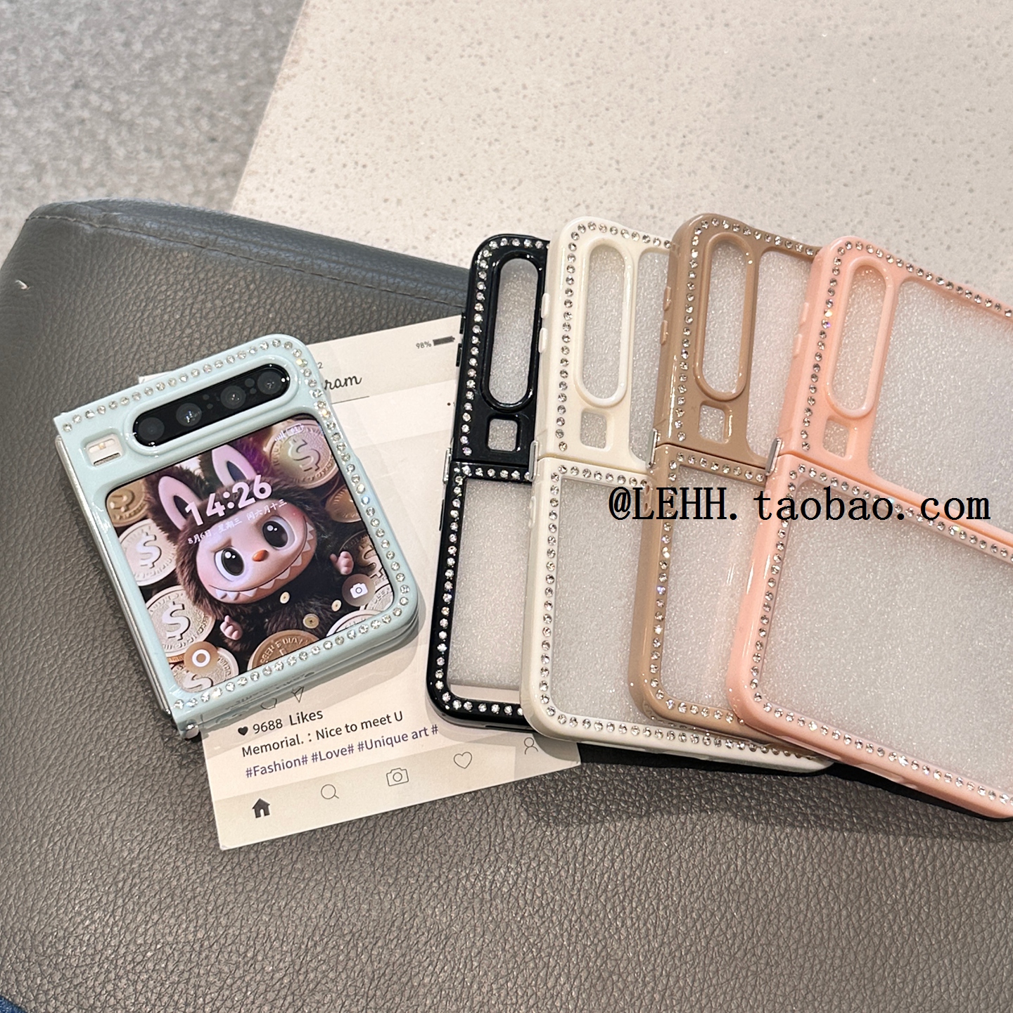 ins简约闪钻边框适用华为purax手机壳新款小米mixflip2折叠屏p50pocket2亚克力三星zflip6/7FE时尚女款n3潮