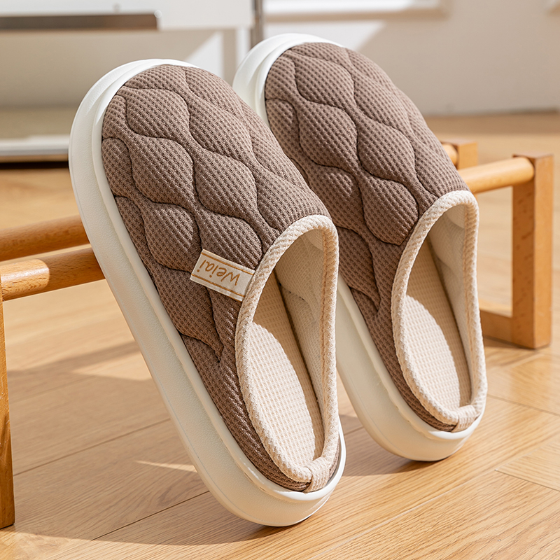 家用拖鞋春秋冬季四季女情侣家居家防滑室内透气棉麻布亚麻厚底男