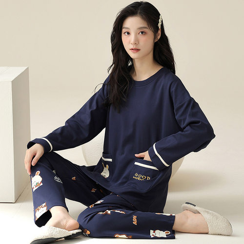 大码睡衣秋季女200斤宽松胖妹妹卡通圆领家居服加肥加大