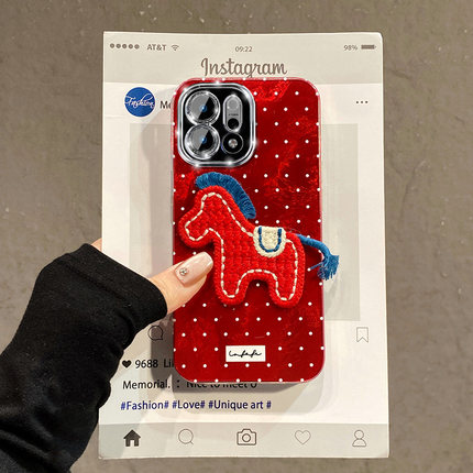 2026波点刺绣小马适用opporeno15手机壳reno14马年reon13pro+卡通12立体11新年10红色8冰川纹7硅胶6十oppo女p