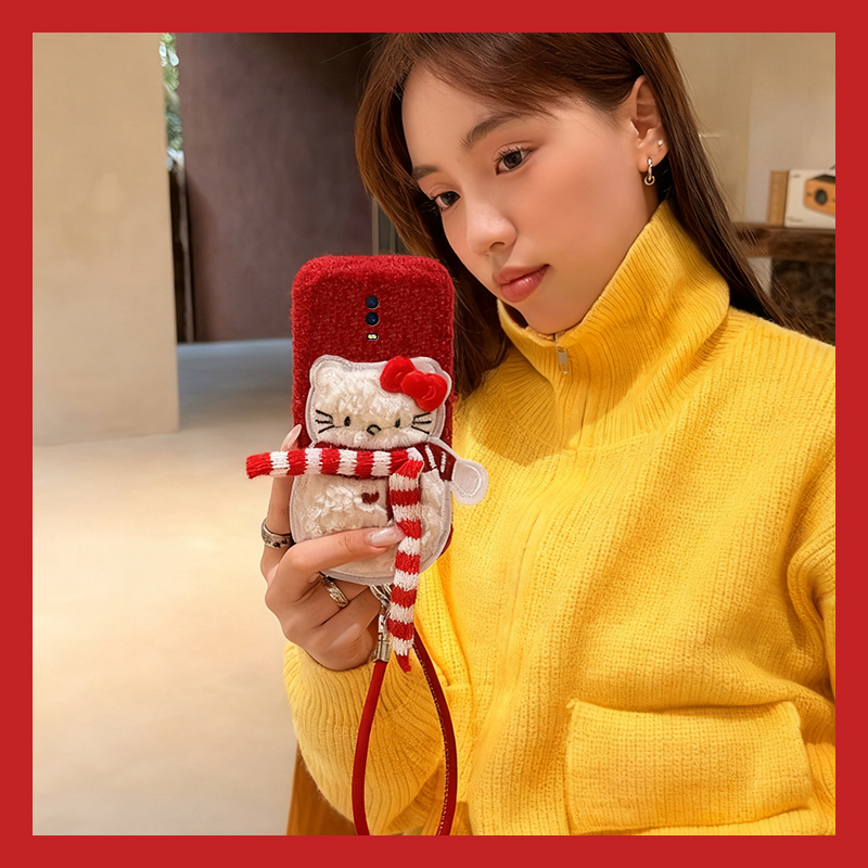 手机壳秋冬红色毛绒圣诞围巾雪人KT猫凯蒂猫