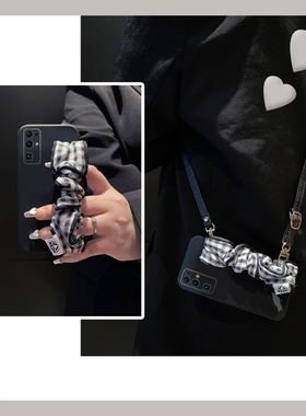 适用华为荣耀v30pro手机壳麦芒30可斜挎30pro+简约x30i黑色x20se立体20s带10i腕带v10挂绳9x纯色十硅胶软壳套