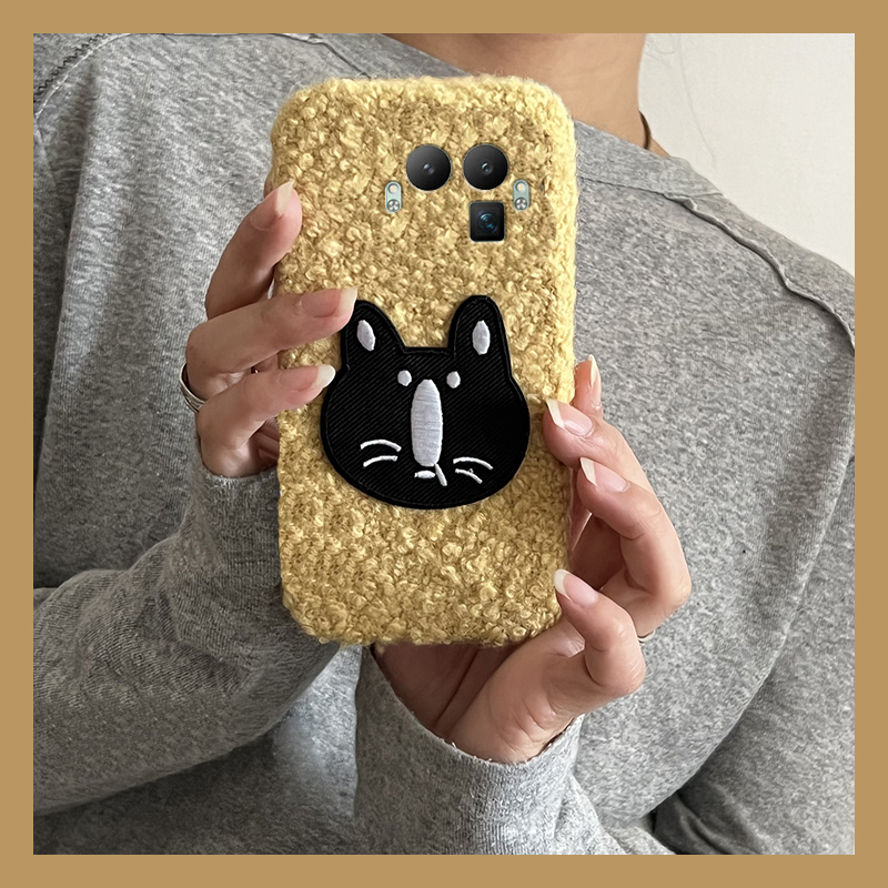 卷毛刺绣猫咪适用oppo真我gt8手机壳13pro+秋冬neo7毛绒gtneo5s卡通gt6可爱12毛茸茸11冬天v25毛毛q3十realme