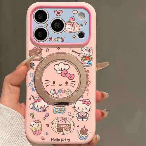 卡通汉堡猫咪适用苹果17手机壳opporeno16液态vivos60华为pura90硅胶荣耀600旋转nova15磁吸红米k70支架镂空p