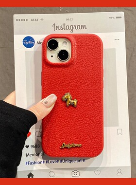 2026英文小马适用苹果17手机壳iPhone16e新年15promax红色14plus卡通13pro立体12mini马年11仿皮se4女air套xr