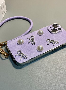 ins风珍珠蝴蝶结适用oppofindx9pro手机壳findx8s立体x7水钻x6钻石x5带真我q3s挂绳v30紫色v20牛仔纹q3女0pp0