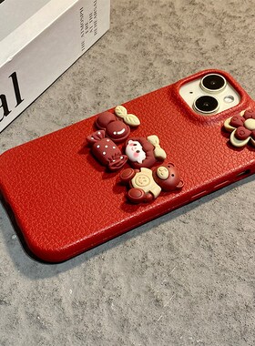 糖果小熊女孩适用小米红米note15pro+手机壳noto14红色13卡通12turbo花朵11t新年10por马年仿皮5g十redmi皮纹