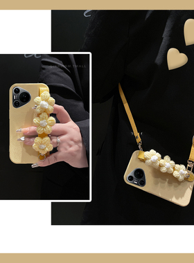 适用华为pura80手机壳p60pro可斜挎pure70ultra黄色p50e花朵p50带p70腕带p40pro+手腕por立体p7o十p6o背带女p