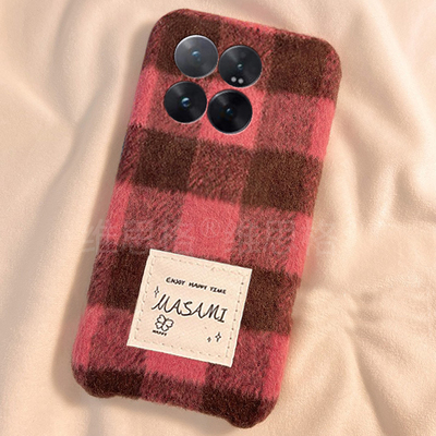 ins风棋盘格标签适用小米civi5pro手机壳15spro秋冬13ultra毛绒1s拼色mix4格子2绒布14毛茸茸12x新款11硅胶mi