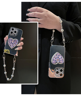 适用vivoiqoo13手机壳iqooneo10pro镜面9立体iqoo12水钻7紫色6爱心5支架带8se手链z9x韩系u5补妆镜u1硅胶vivo