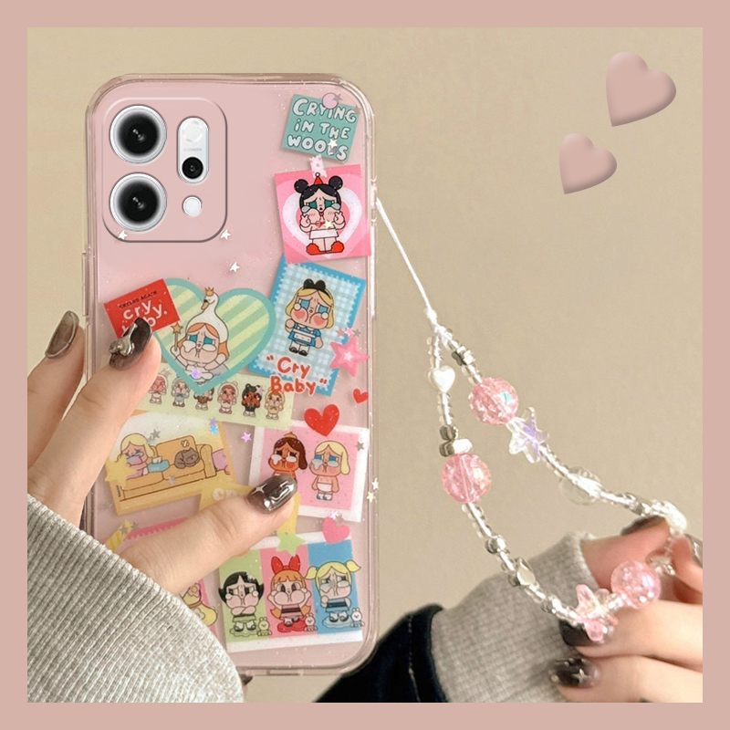 手机壳硅胶卡通趣味爱心哭娃女孩带手绳