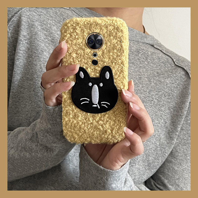 卷毛刺绣猫咪适用美图t9手机壳t8秋冬毛绒t8s卡通可爱毛茸茸冬天毛毛保暖新款保护套超火全包防摔硅胶软壳女
