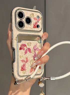 中国风锦鲤卡包适用opporeno14手机壳reno13国潮reon12好运11金鱼a58x带a57挂绳真我q5i插卡v23仿皮oppo皮纹p