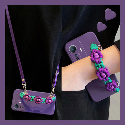 适用vivoy300pro手机壳y200i可斜挎y100t紫色t1立体y97花朵y95带u1挂绳y67编织y76s手腕带y93s简约vivo硅胶女