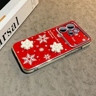ins风2026立体雪花适用oppo真我gt8手机壳gt7新年12pro 红色gtneo5se本命年gt2马年q3s硅胶realmex2十realme