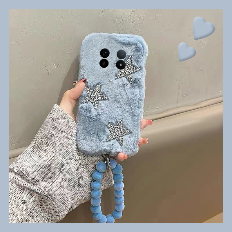 手机壳秋冬毛绒ins风闪粉水钻星星带手链