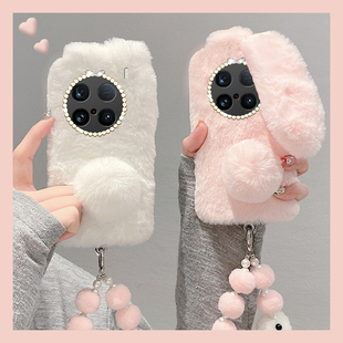 毛绒兔子耳朵适用vivox200ultra手机壳x100s卡通x9plus秋冬x60带x90pro 挂链t2x立体x80可爱x21i女x23十vivo