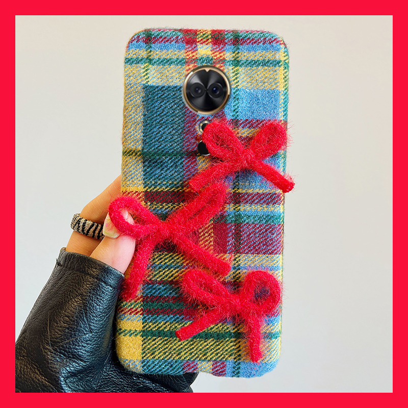 毛绒彩色格纹适用美图t9手机壳t8秋冬绒布t8s立体蝴蝶结毛茸茸冬天毛毛冬季新款超火保护套全包防摔硅胶软壳