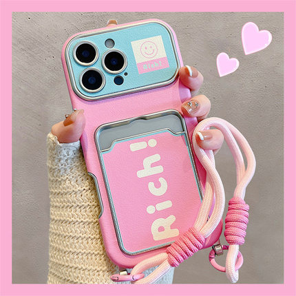 ins风英文卡包适用小米红米k80手机壳note13pro简约noto12turbo纯色turbo4por带k70挂绳k60插卡redmik卡套女p