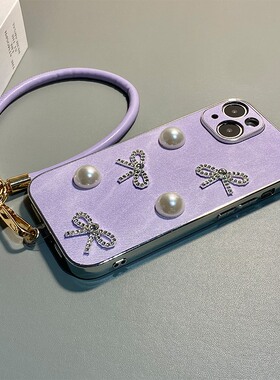 ins风珍珠蝴蝶结适用华为nova15手机壳nove14ultra立体13pro水钻12钻石11se带挂绳10紫色9牛仔纹8硅胶7i女6/5