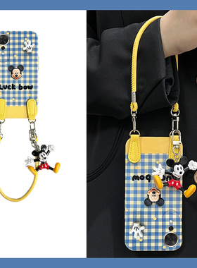 适用华为荣耀畅玩70plus手机壳play10c可斜跨plus蓝色paly格纹honor卡通huawei立体米奇带挂坠背带硅胶软壳女