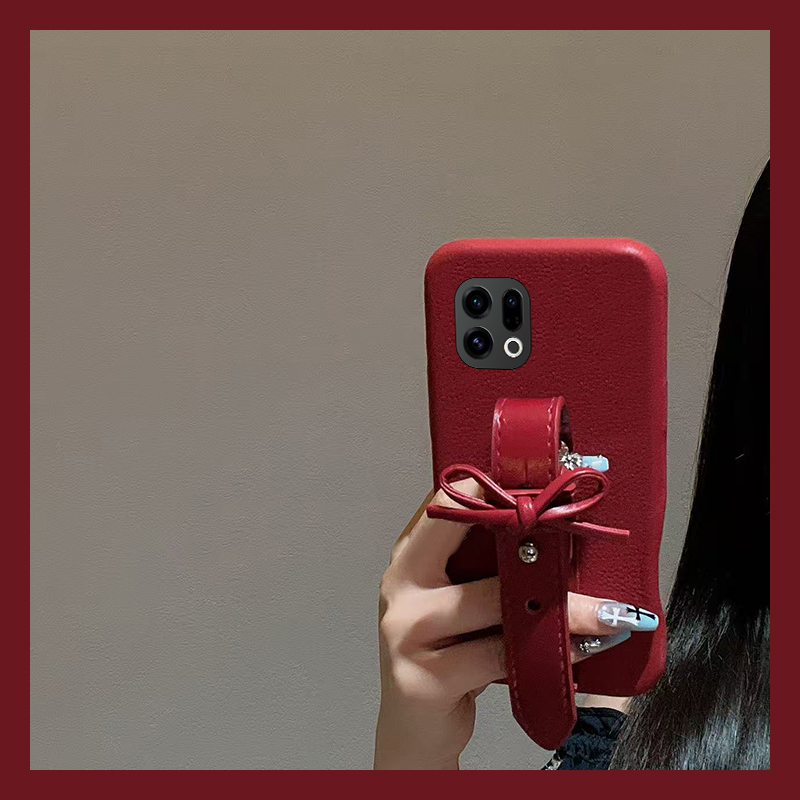 手机壳仿皮皮纹新年马年带蝴蝶结手腕腕带