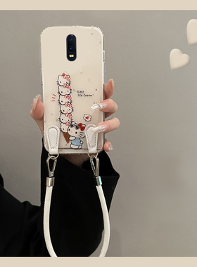 适用oppor17pro手机壳k1可斜挎r15卡通KT猫r11s带r9手绳r9s挂绳r7plus可爱r7s凯蒂猫r15梦境版r15x白色oppo女