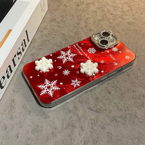 手机壳硅胶新年红色雪花带手链