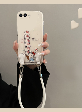 适用三星zflip7手机壳zflip7fe可斜挎zfold7卡通KT猫折叠屏带手绳galaxy挂绳可爱凯蒂猫白色网红硅胶软壳女生