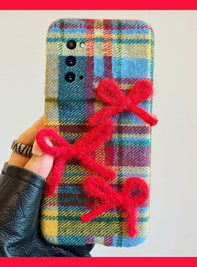 毛绒彩色格纹适用三星a53手机壳f52秋冬a8s绒布a71立体a51蝴蝶结a31毛茸茸a90a80a60冬天a50s硅胶a70s/a30a20