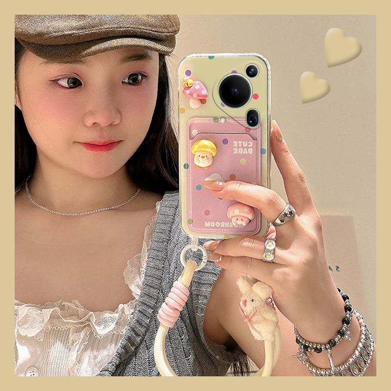 手机壳硅胶卡通动漫立体蘑菇卡包带手链挂链