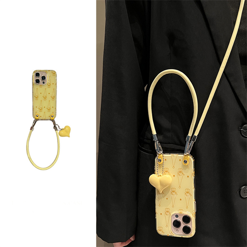 手机壳卡通趣味星星KT猫带挂件手提绳斜跨绳