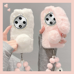 毛绒兔子耳朵适用oppok13s手机壳k13turbopro卡通k12plus秋冬k11x带findx8s+挂链x7ultra立体x6可爱k9s十oppo