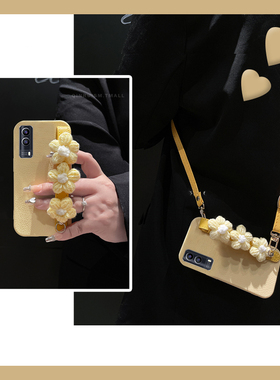 适用vivoy53s手机壳y52s可斜挎y31s黄色y37花朵y36i带y33e腕带y30手腕y20立体y3背带z5斜跨y5s可背u3皮纹vivo