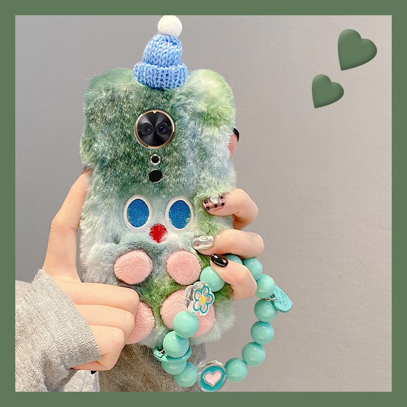 手机壳秋冬毛绒立体卡通圣诞帽子表情斜跨