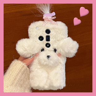 毛绒发夹小狗适用oppok13s手机壳k13turbopro卡通k12plus秋冬k11x毛毛findx8s+狗狗x7ultra立体x6女k9s十oppo
