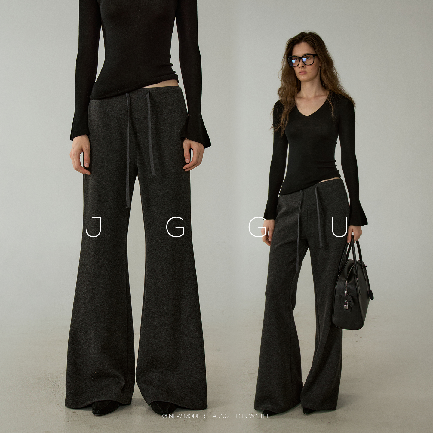 晶咕黑标JGGU【酒杯腿】高腰柔软弹力显高显瘦针织喇叭裤女秋冬