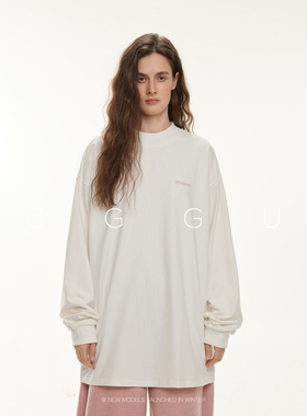 晶咕黑标JGGU【自由颂】大廓型宽松慵懒感半高领针织印花T恤女冬