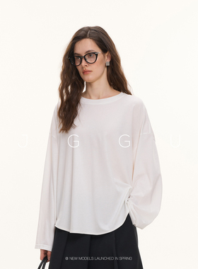 晶咕黑标JGGU【自由弧线】冬季新款纯色莫代尔棉长袖T恤女