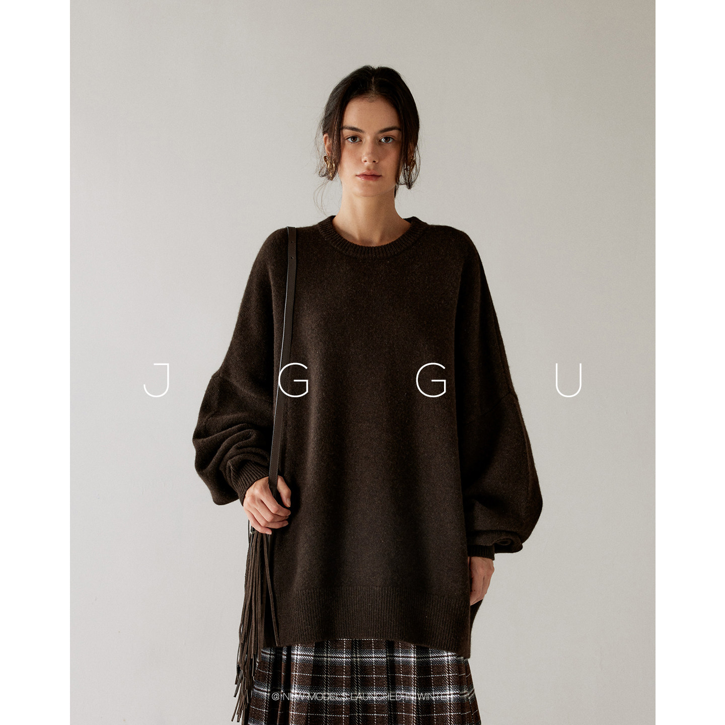 晶咕黑标JGGU 【肯豆私服】羊毛牦牛绒混纺面料大廓形宽松毛衣女