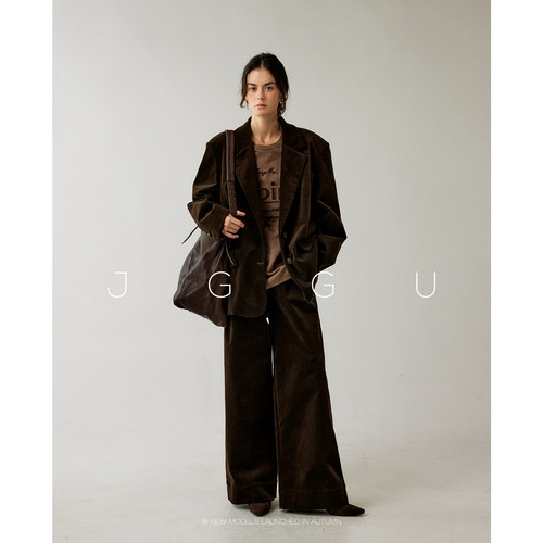 晶咕黑标JGGU【重奢格调 】极简风高级感复古灯芯绒西装套装女秋