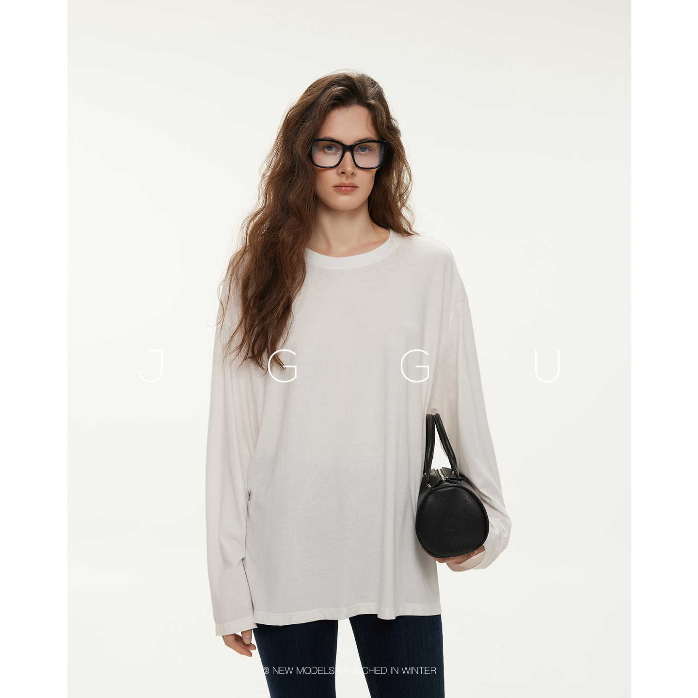 晶咕黑标JGGU【白开水】高含量精梳棉基础纯色打底长袖T恤女秋冬