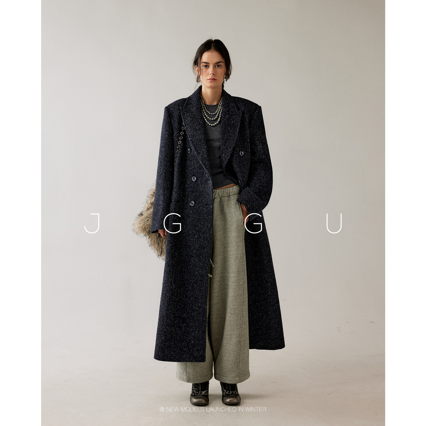 晶咕黑标JGGU【凛冬之约】全羊毛西装式长廓形复古双排扣羊毛大衣