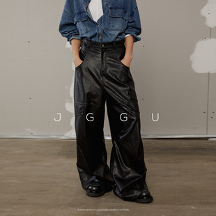 蛋白皮阔腿裤 晶咕黑标JGGU全尺码 工装 复古中腰宽松 秋冬季