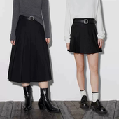 晶咕黑标JGGU腰带压皱百褶半身裙夏减龄学院风百搭裙子