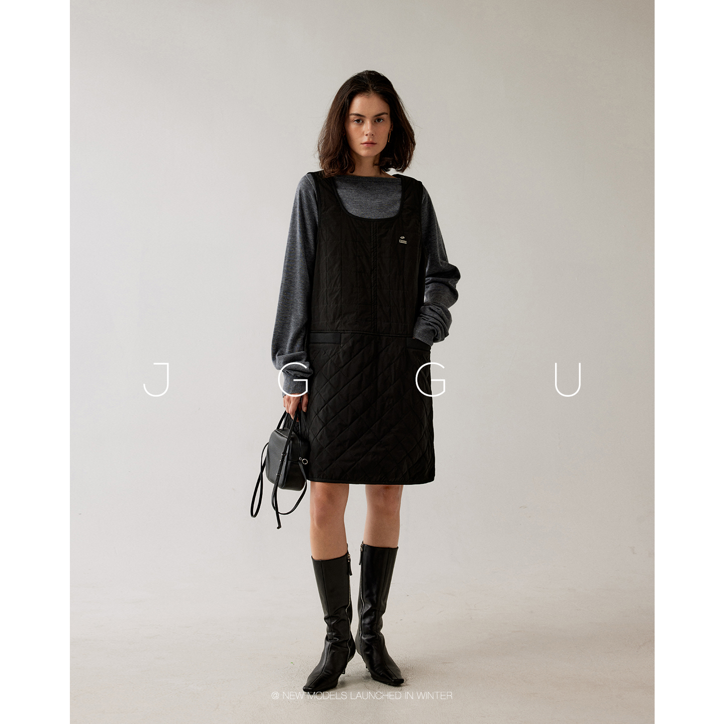 晶咕黑标JGGU【智性北欧】高密防风面料夹棉线条感棉服背带裙秋冬