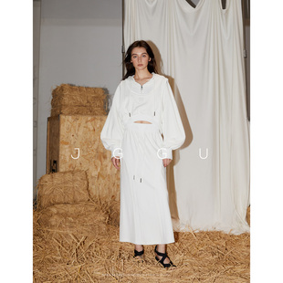 立体连帽宽松连帽假两件卫衣半身裙套装 晶咕黑标JGGU女装 款