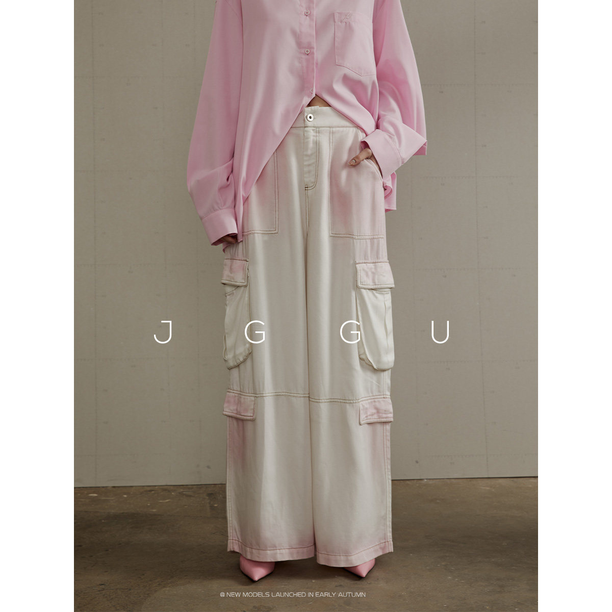 晶咕黑标JGGU个性设计感喷漆砂洗莱赛尔工装裤女直筒宽松阔腿裤子,女装/女士精品,休闲裤,淘宝优惠券,粉丝福利购,淘宝优惠卷